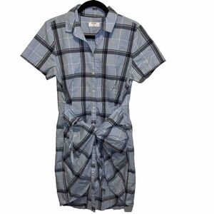 Untuckit Carolina Blue Plaid Stretch Cotton Short Sleeve Shirt Dress Sz‎ 10 Wrap